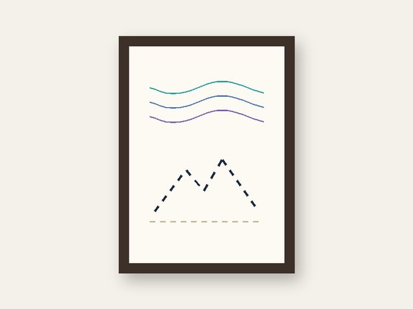 Mockup of a framed 8×10 art print with Stitched North aurora and mountain stitch lines